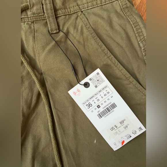NWT Zara green cargo pants with waist tie - size 4 🔥 - Picture 5 of 5